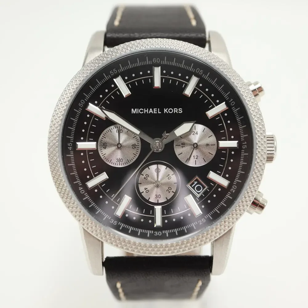 Michael Kors Gage Men's 43mm Chronograph Watch MK8310 Black Leather New Battery